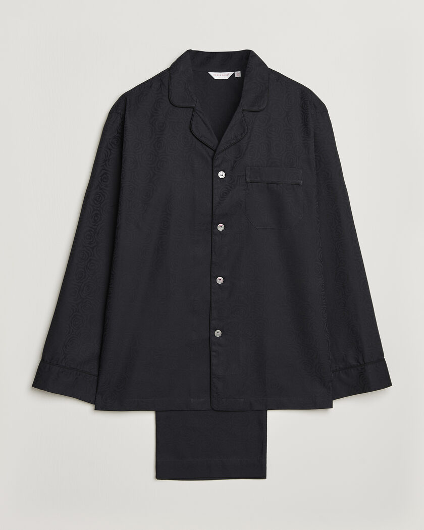 Derek Rose Piped Jacquard Cotton Pyjama Set Black – Schwarz