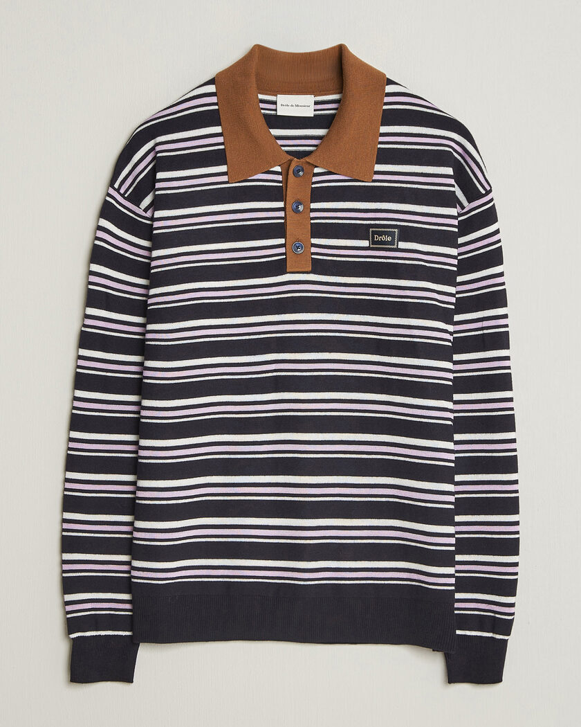 Drôle de Monsieur Striped Knitted Rugger Navy Multi – Mehrfarbig