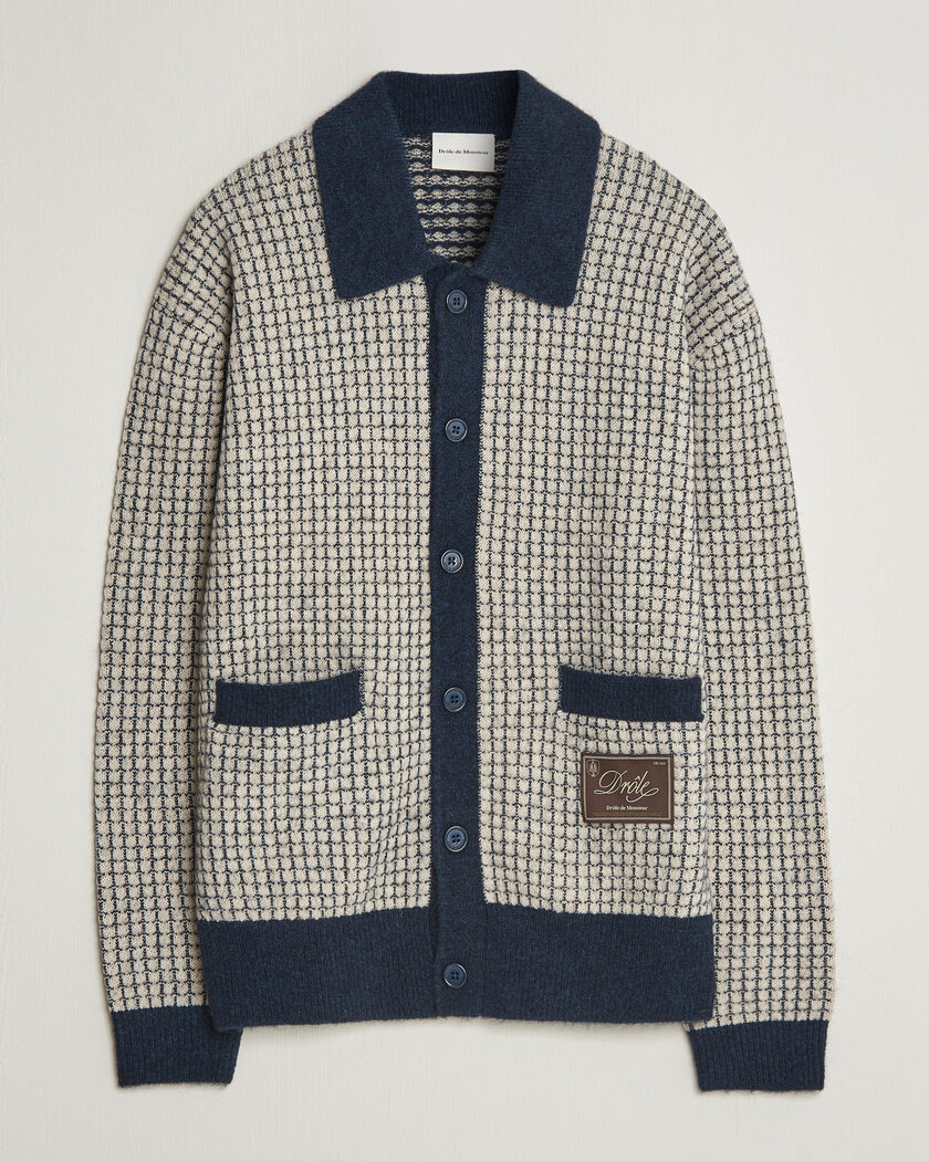 Drôle de Monsieur Waffle Knitted Cardigan Navy – Blau
