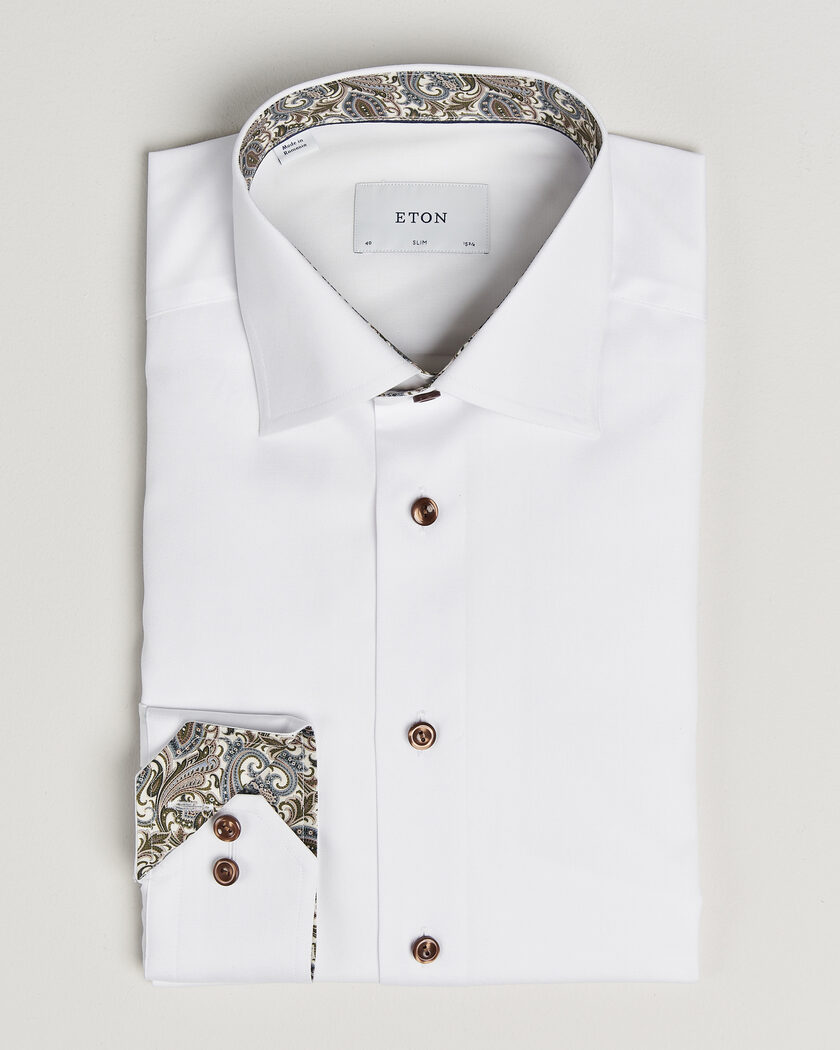 Eton Slim Fit Signature Twill Contrast Shirt White – Weiß