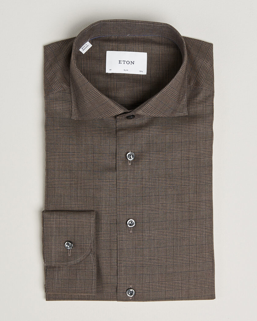 Eton Slim Fit Signature Flannel Checked Shirt Dark Brown – Braun