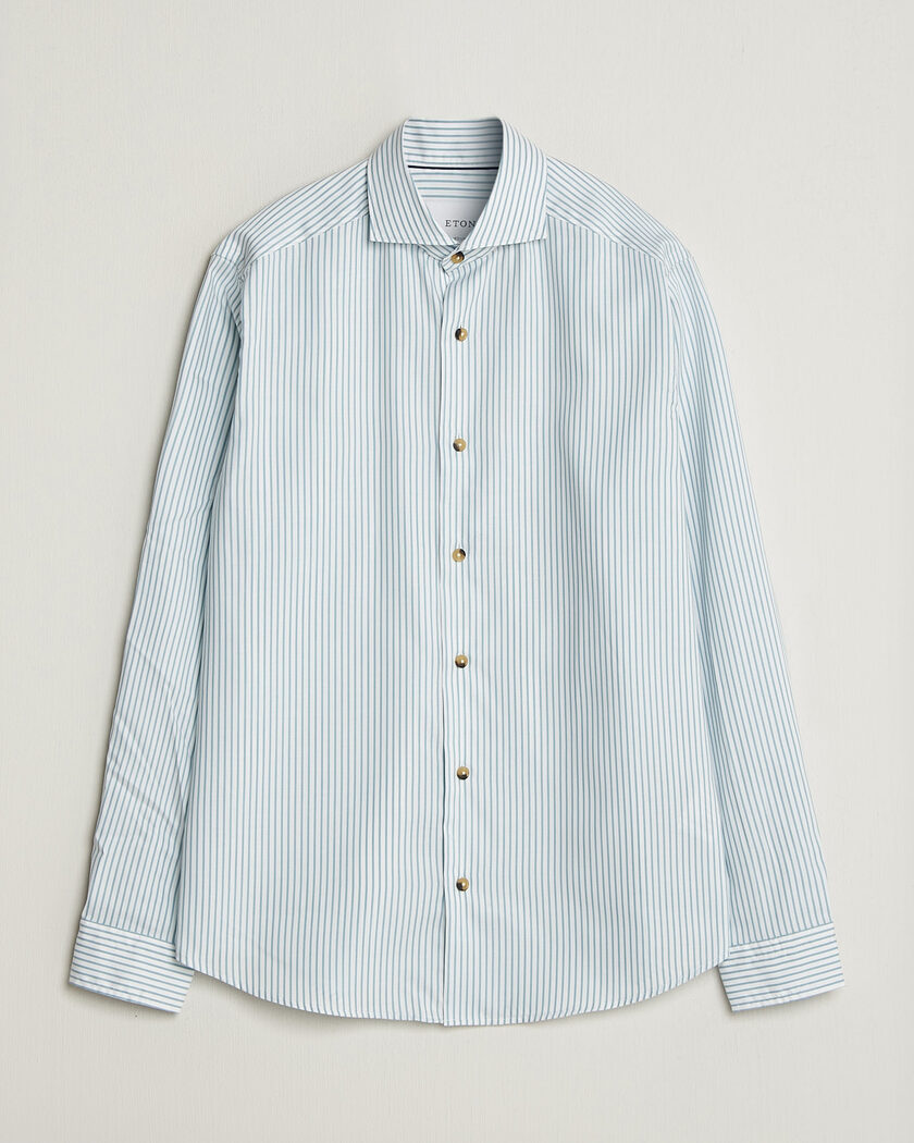 Eton Casual Fit Signature Oxford Striped Shirt Mid Blue – Blau