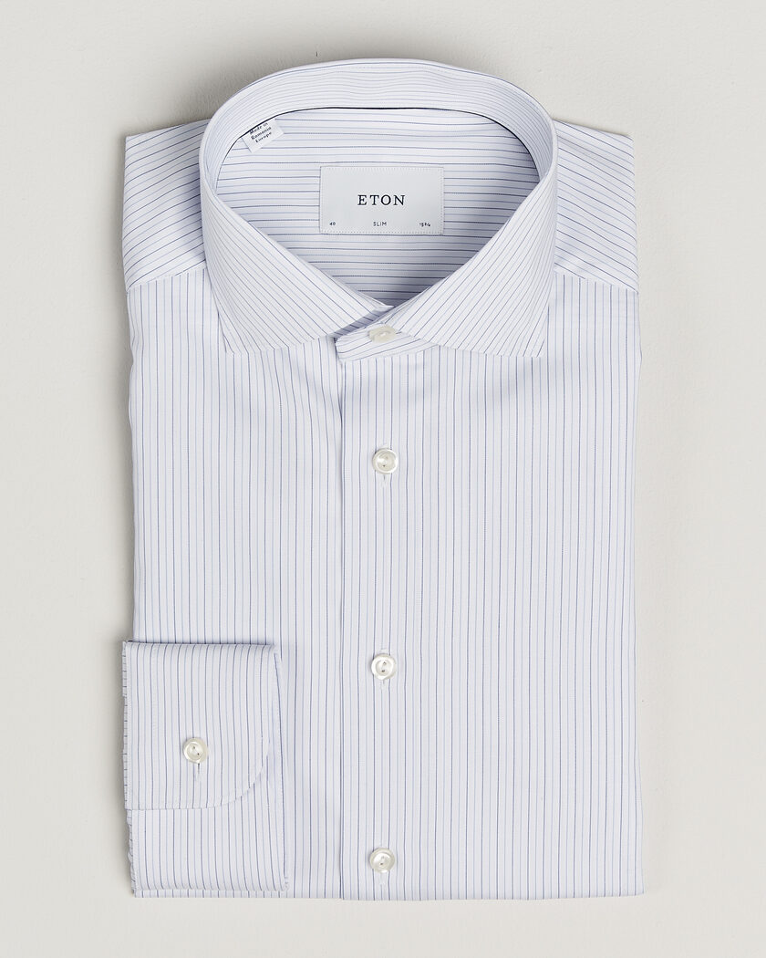 Eton Slim Fit Fine Twill Striped Shirt Light Blue – Blau