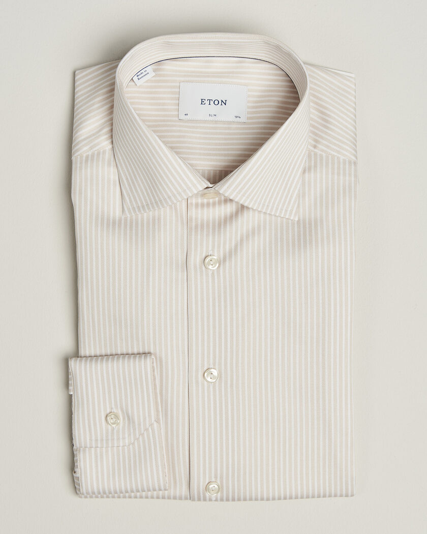 Eton Slim Fit Signature Twill Striped Shirt Beige – Beige