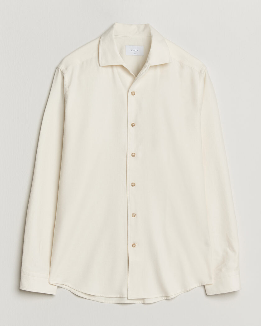 Eton Casual Fit One Piece Collar Flannel Shirt Off White – Weiß