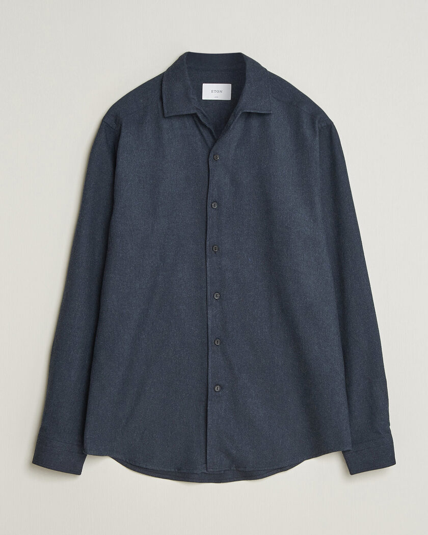 Eton Casual Fit One Piece Collar Flannel Shirt Navy Blue – Blau