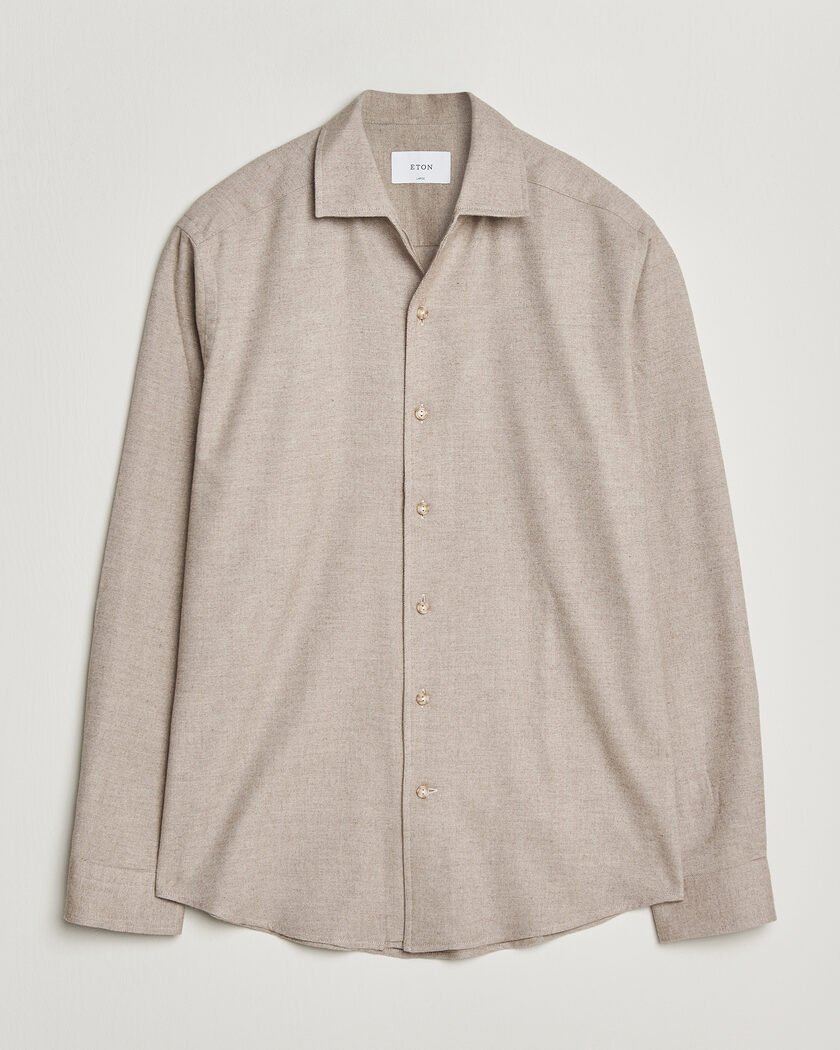 Eton Casual Fit One Piece Collar Flannel Shirt Beige – Beige