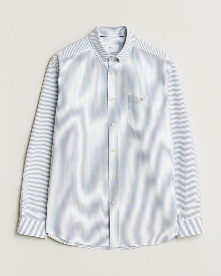 Eton Regular Fit Ivy Oxford Striped Shirt Mid Blue – Blau