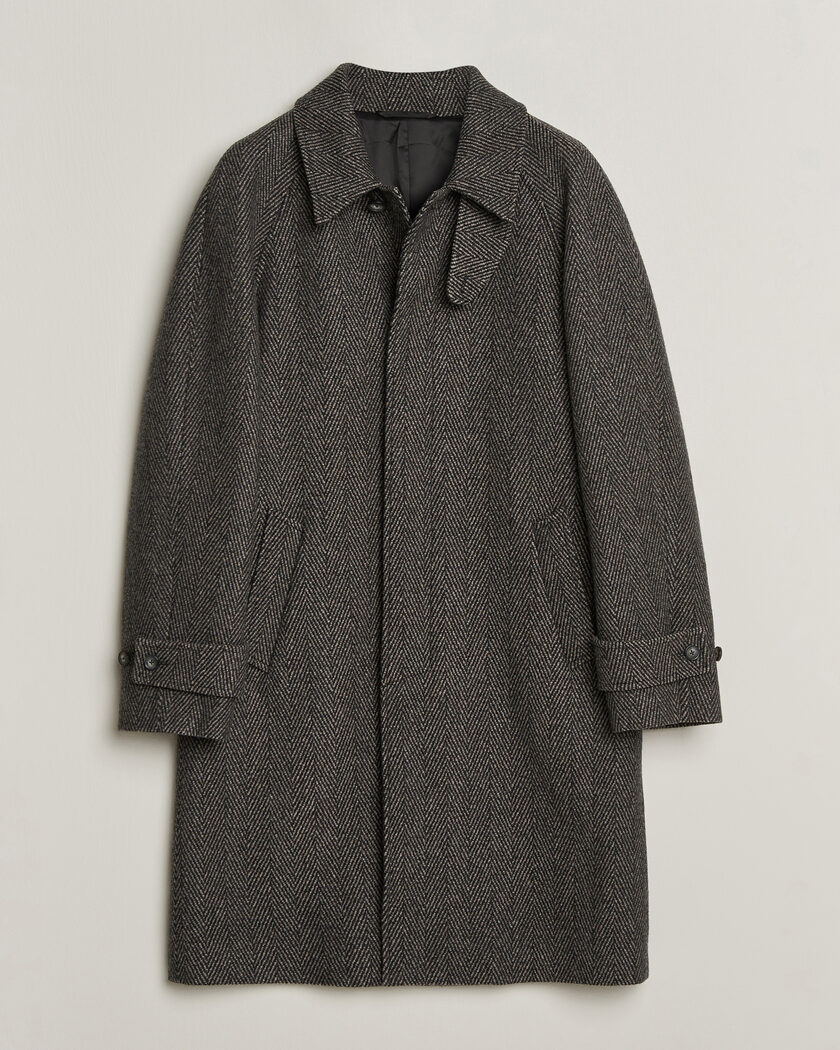 Eton Wool/Cashmere Herringbone Raglan Coat Dark Brown – Braun