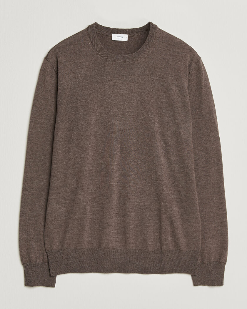 Eton Merino Wool Knitted Crew Neck Dark Brown – Braun