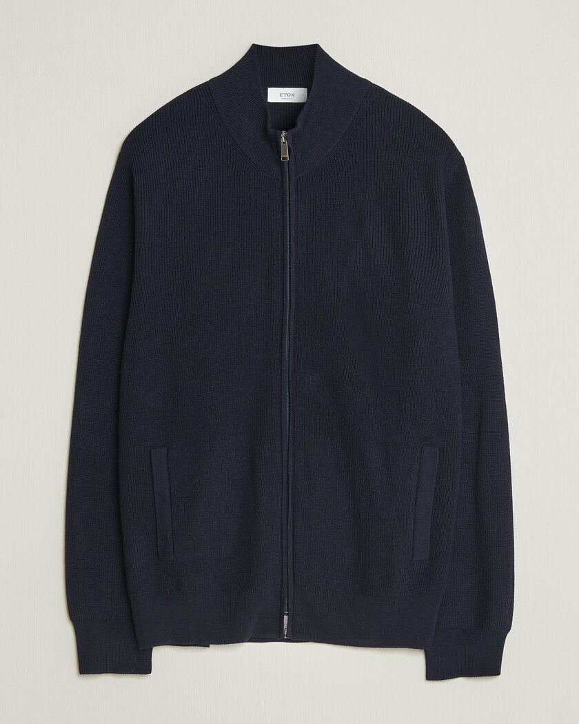 Eton Merino Wool Knitted Full Zip Navy Blue – Blau