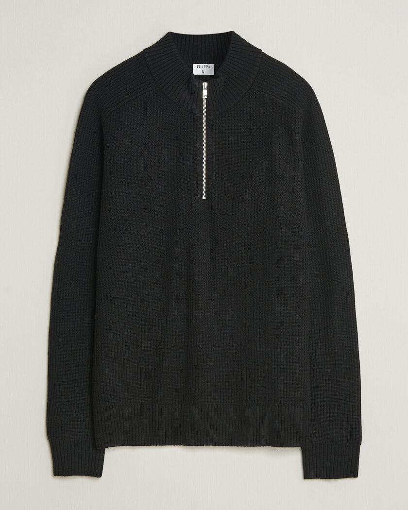 Filippa K Ribbed Wool Knitted Half Zip Black – Schwarz