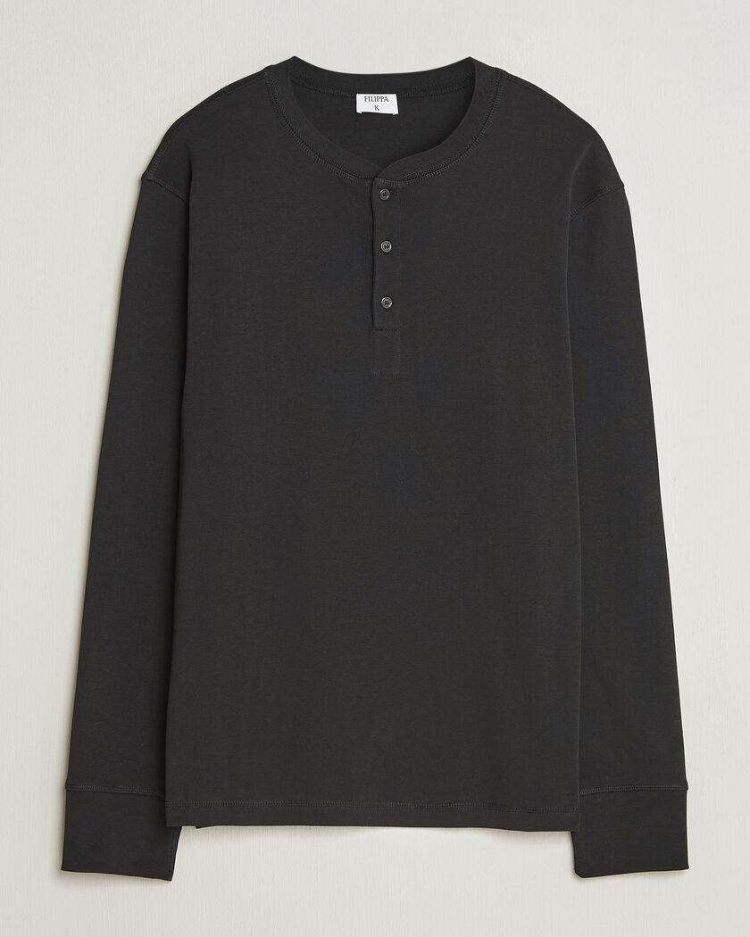 Filippa K Cotton Rib Henley Black – Schwarz