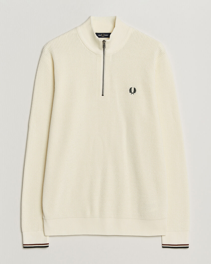 Fred Perry Waffle Stitch Half Zip Ecru – Weiß