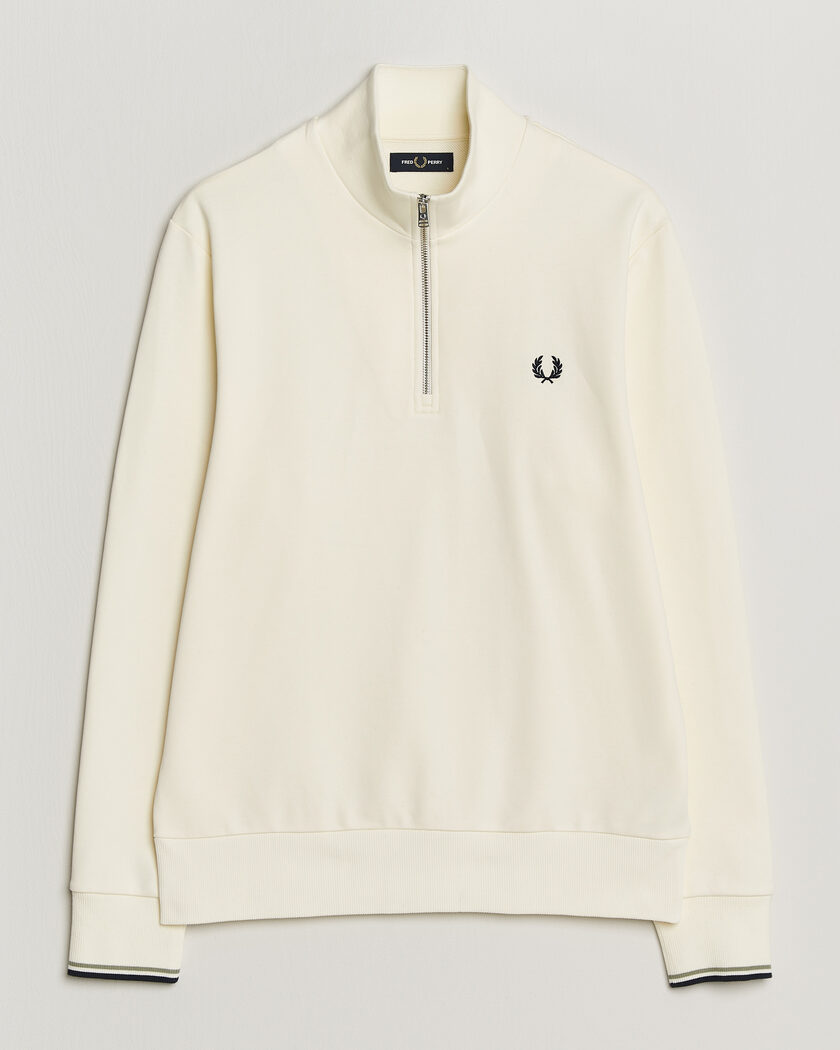 Fred Perry Half Zip Sweatshirt Ecru – Weiß