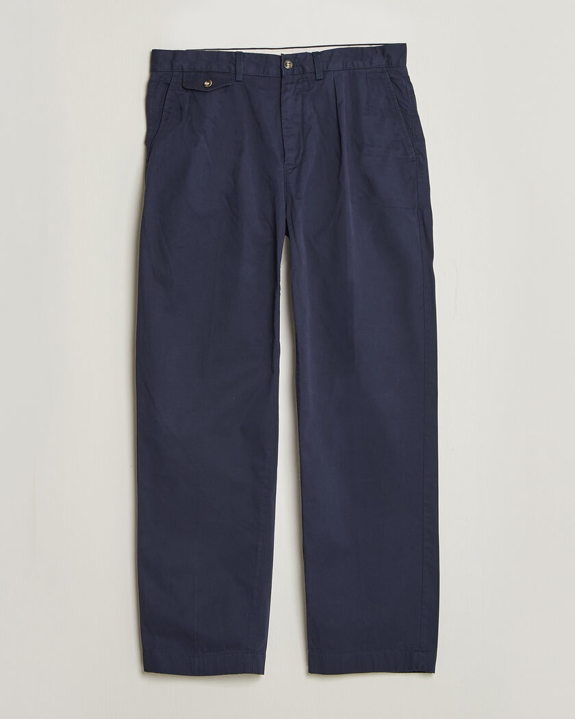 Gant Relaxed Fit Pleated Cotton Twill Pants Evening Blue – Blau