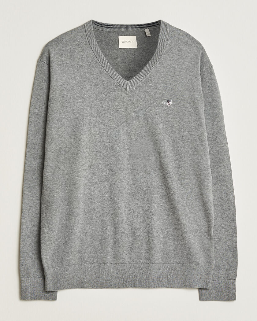 Gant Classic Cotton V-Neck Dark Grey Melange – Grau