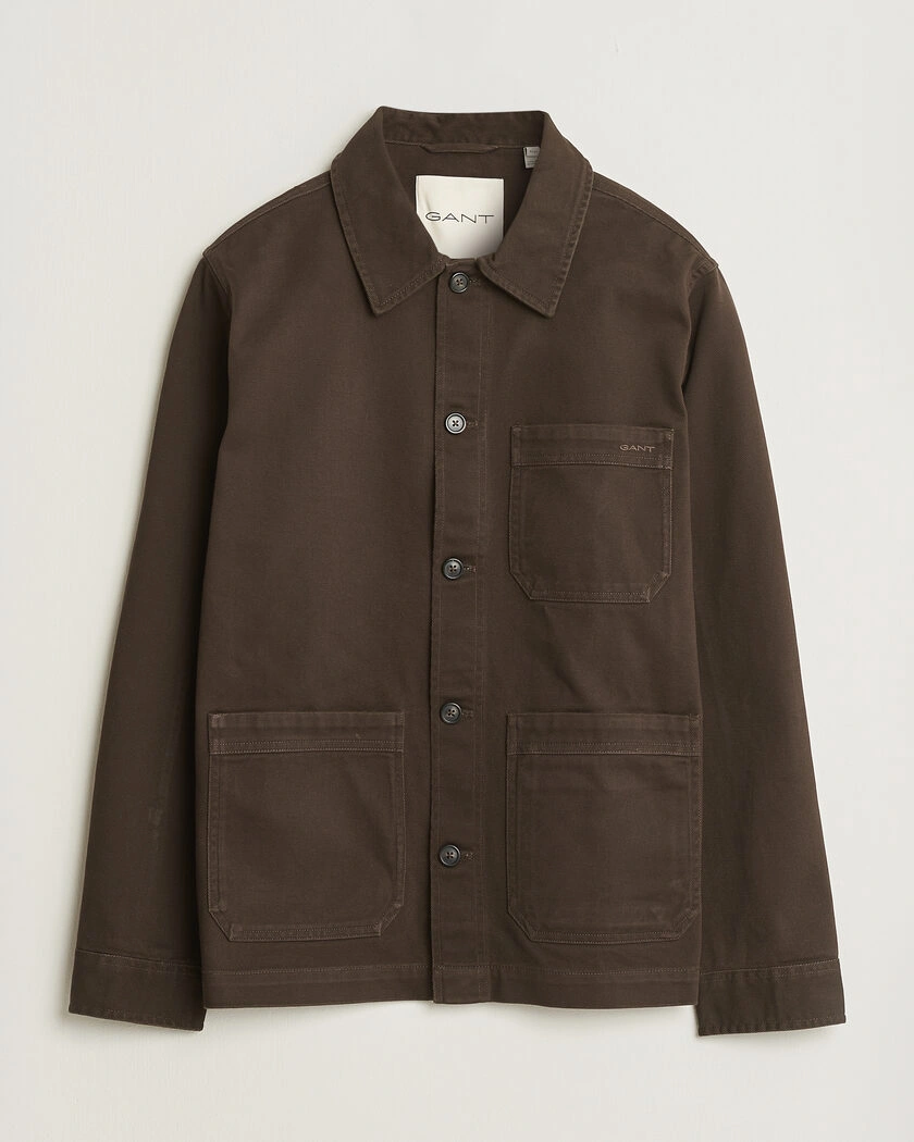 Gant Regular Fit Brushed Twill Overshirt Black Brown – Braun