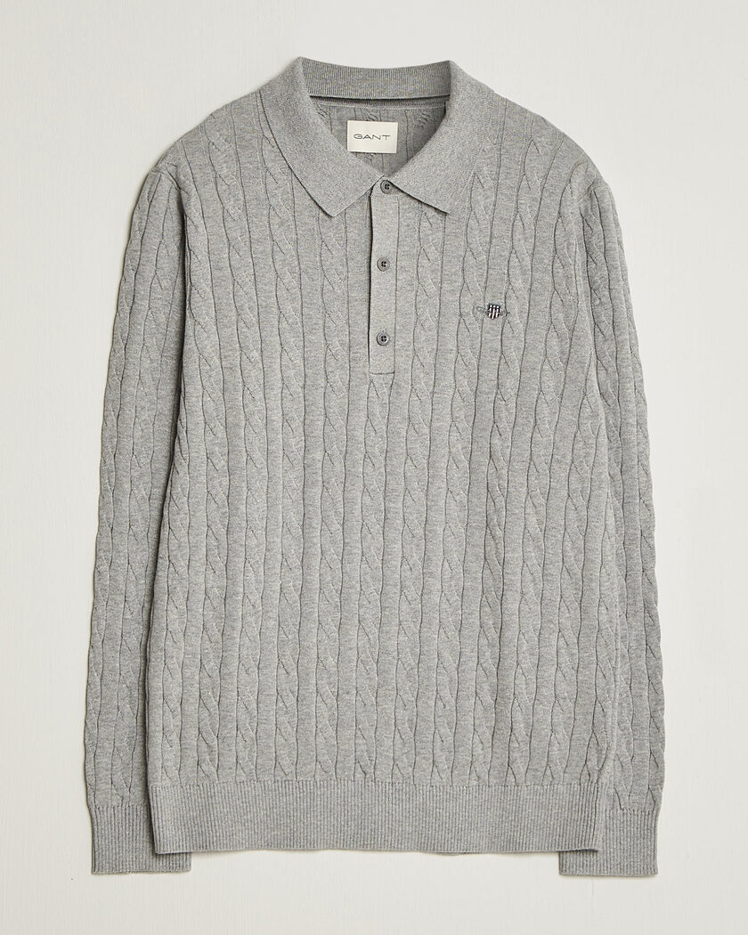 Gant Cotton Cable Polo Grey Melange – Grau