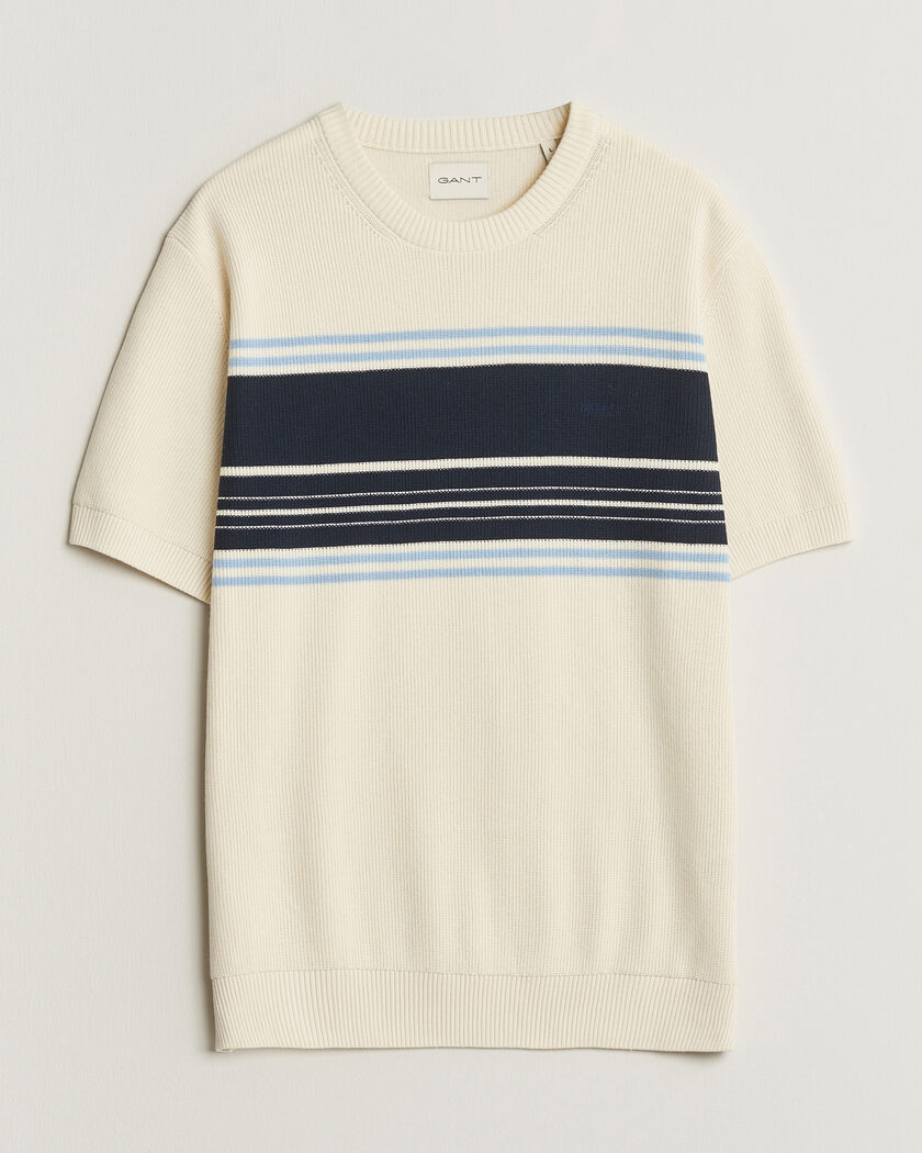 Gant Knitted Striped T-shirt Cream – Weiß
