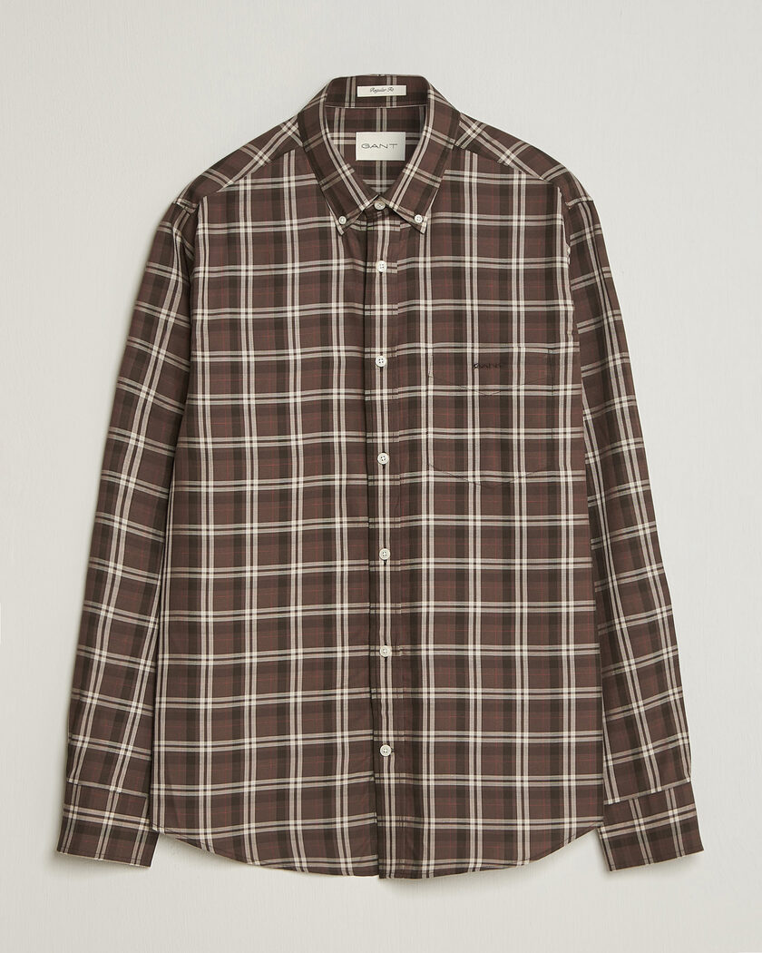 Gant Regular Fit Twill Checked Shirt Faded Taupe – Braun
