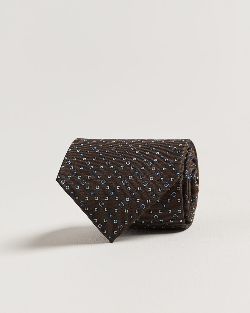 E. Marinella 3-Fold Printed Silk Tie Brown – Braun