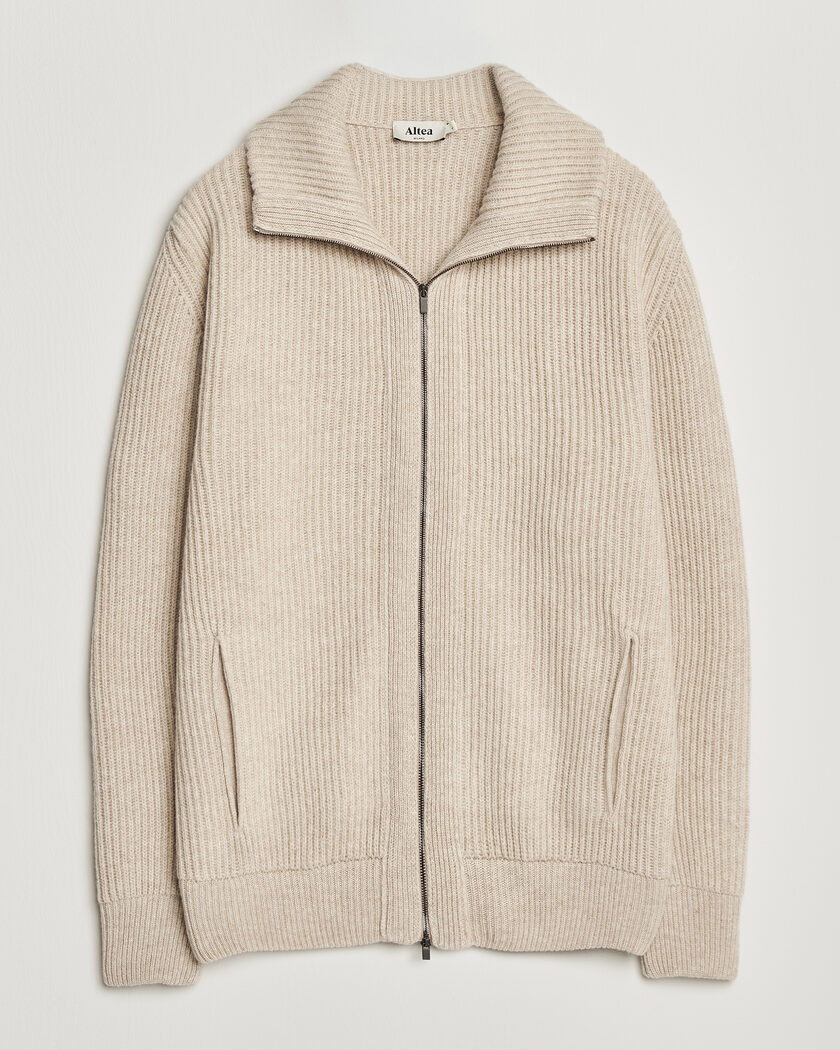 Altea Rib Wool Bomber Cardigan Beige – Beige
