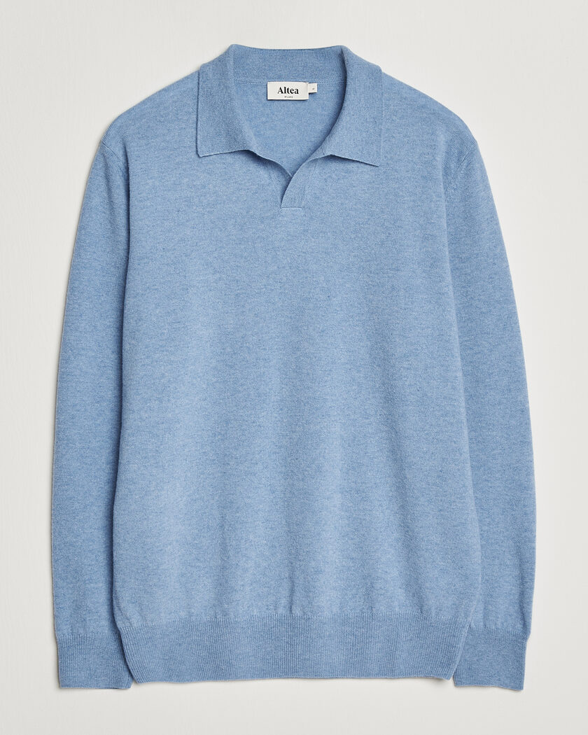 Altea Long Sleeve Knitted Polo Sky Blue – Blau