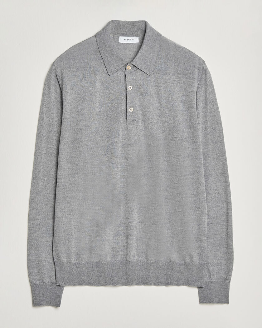 Boglioli Knitted Long Sleeve Polo Light Grey – Grau