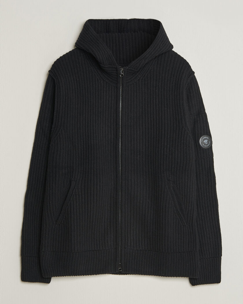 C.P. Company Heavy Lambswool Hood Zip Black – Schwarz