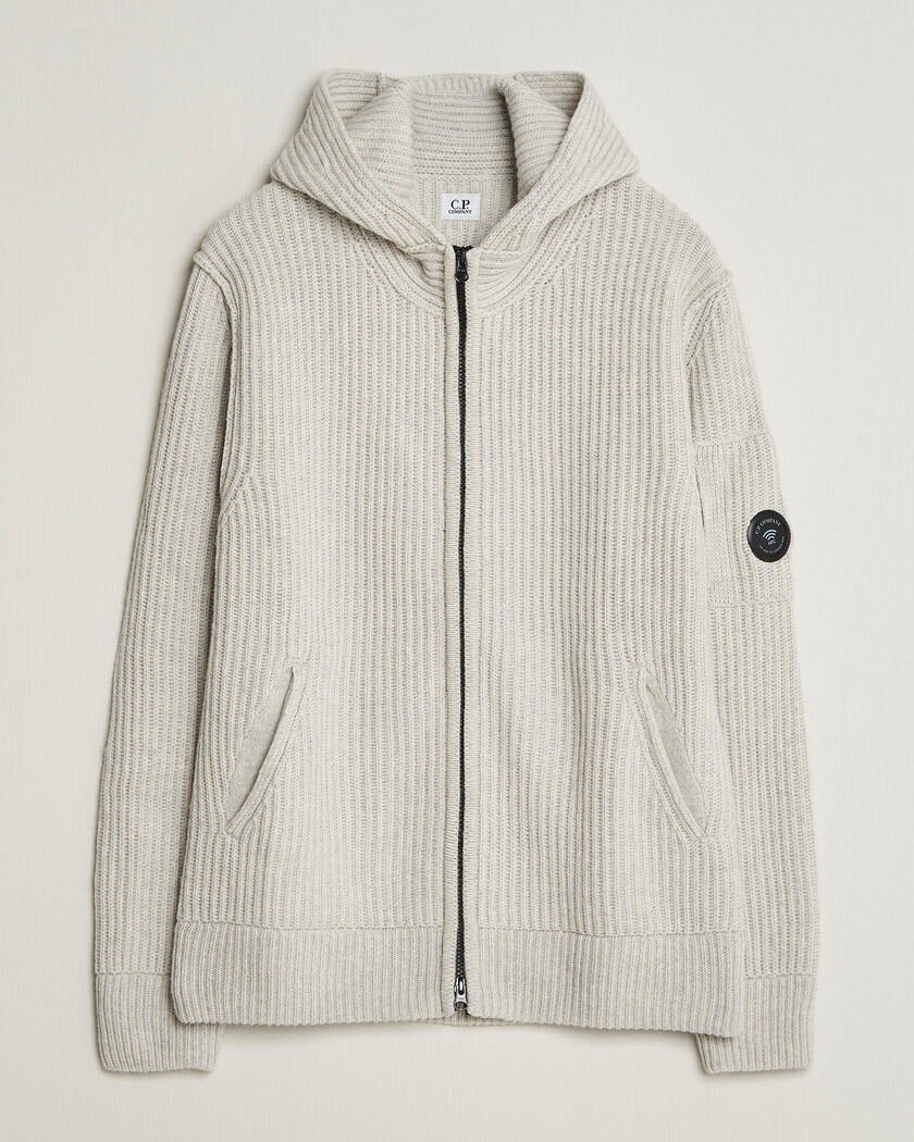 C.P. Company Heavy Lambswool Hood Zip Light Grey – Grau