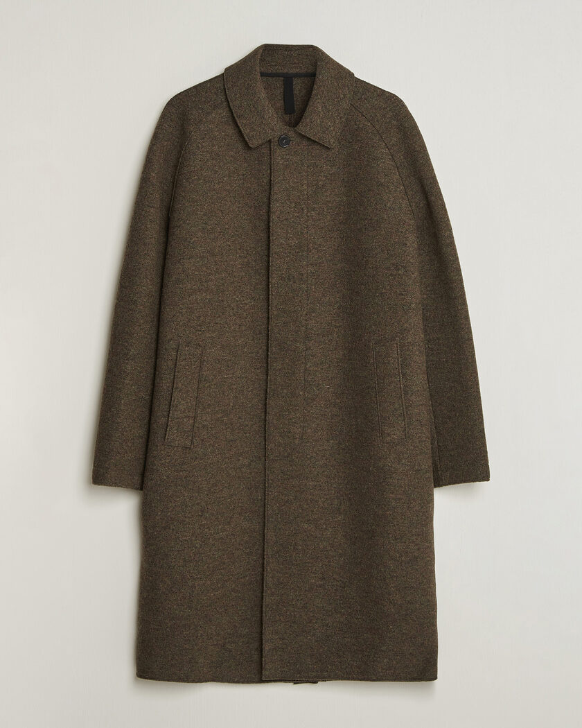 Harris Wharf London Boiled Wool Fly Front Balmacan Coat Brown/Green – Grün