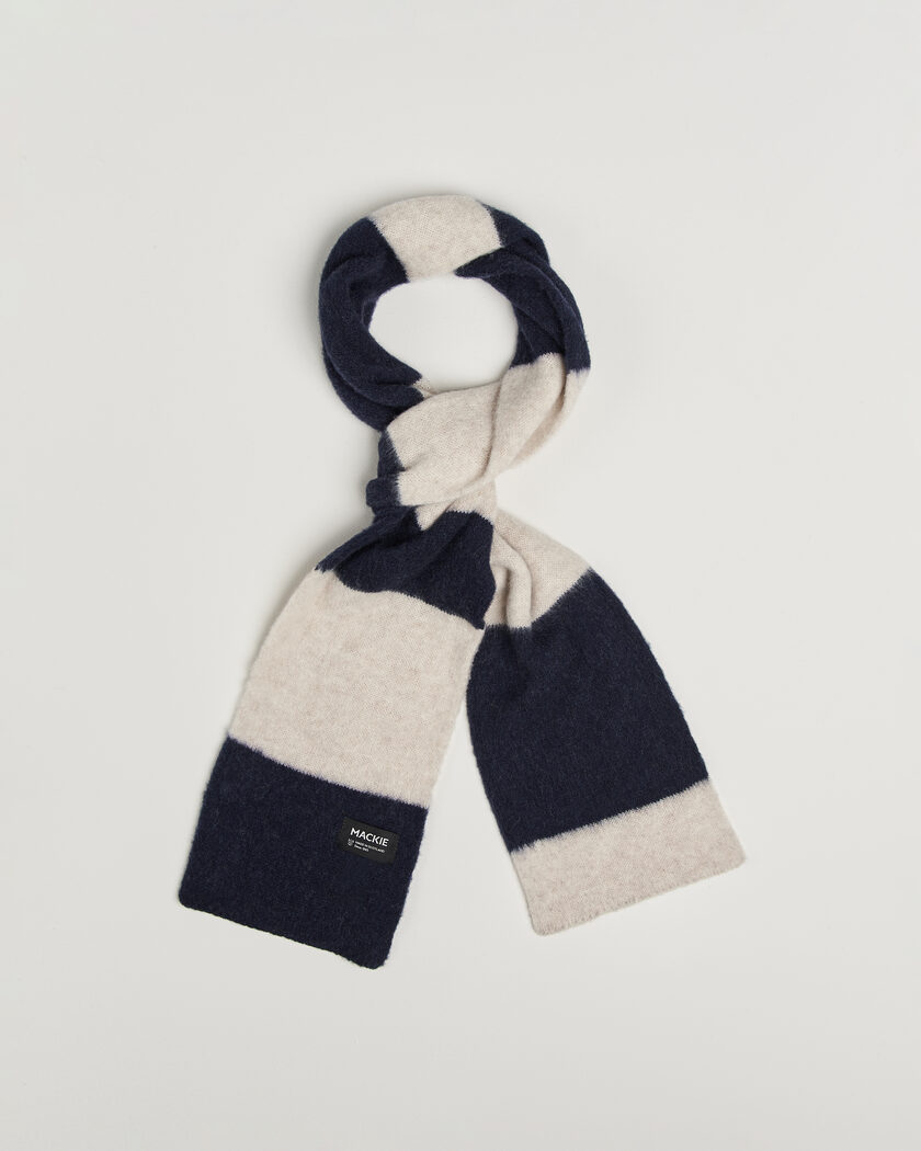 Robert Mackie Rona Ribbed Shaggy Lambswool Scarf White/Blue Mix – Mehrfarbig