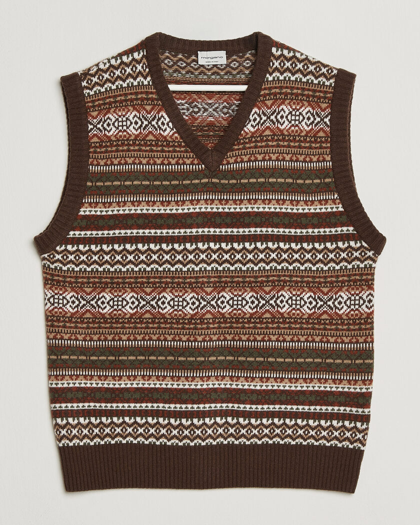 Morgano Wool/Cashmere Fair Isle Knitted Vest Brown – Braun