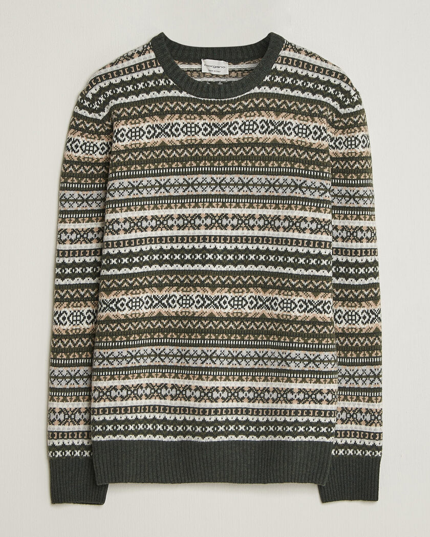 Morgano Wool/Cashmere Fair Isle Knitted Crewneck Green – Grün