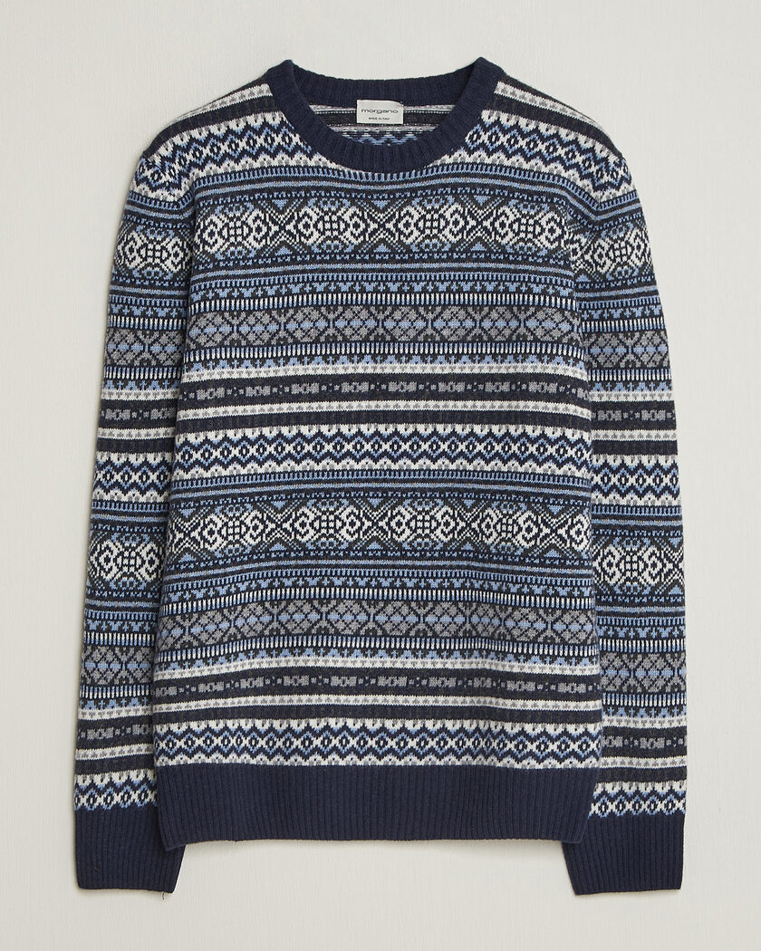 Morgano Wool/Cashmere Fair Isle Knitted Crewneck Navy – Blau