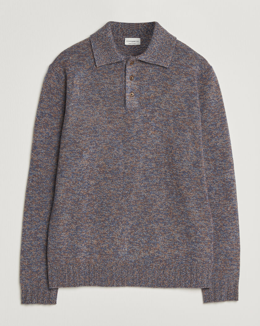 Morgano Wool/Cashmere Knitted Polo Blue – Blau