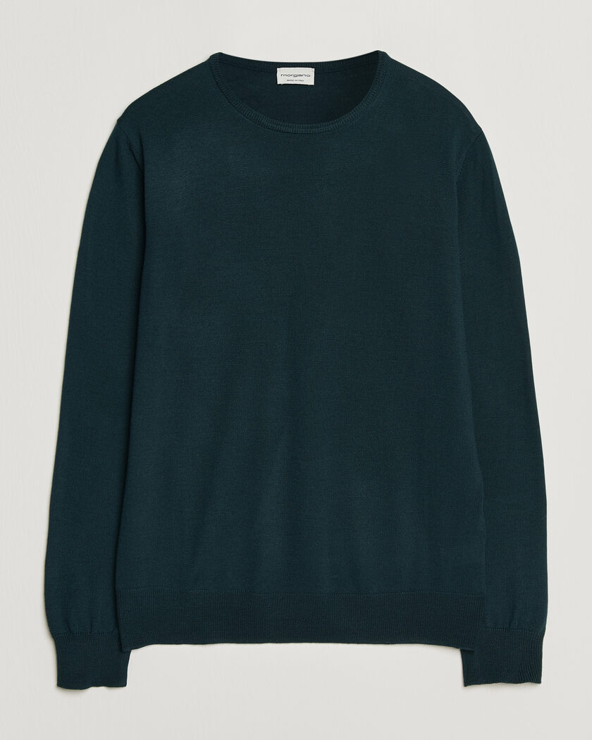 Morgano Extra Fine Merino Wool Crewneck Bottle Green – Grün