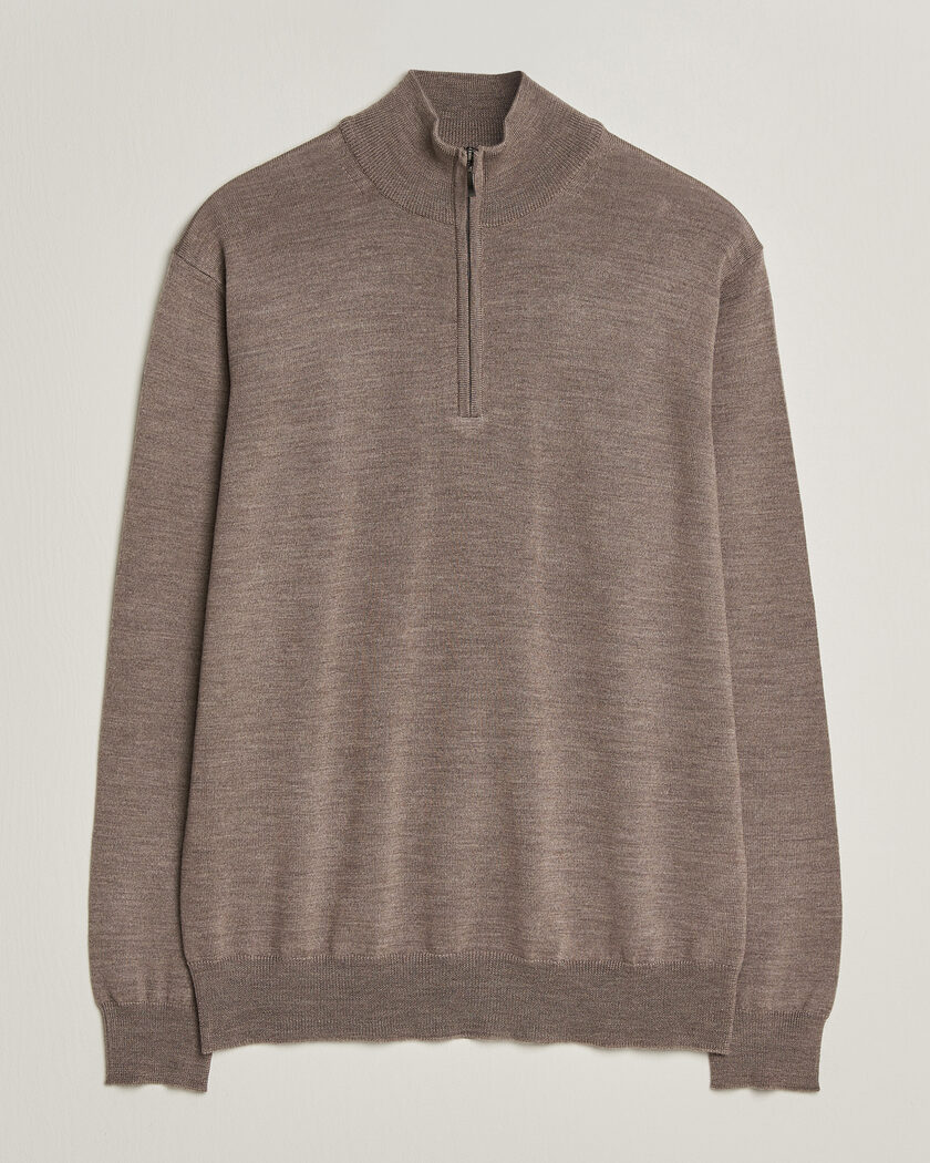 Morgano Extra Fine Merino Wool Half-Zip Mid Brown – Braun