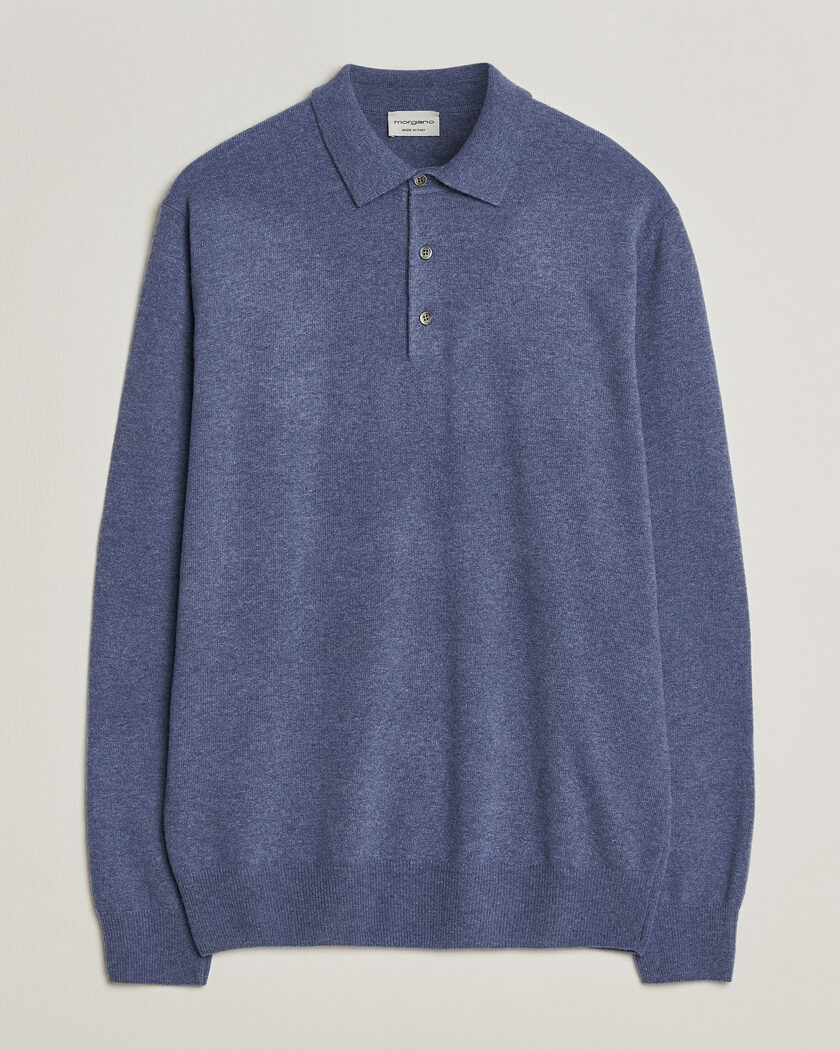 Morgano Wool/Cashmere Polo Mid Blue – Blau