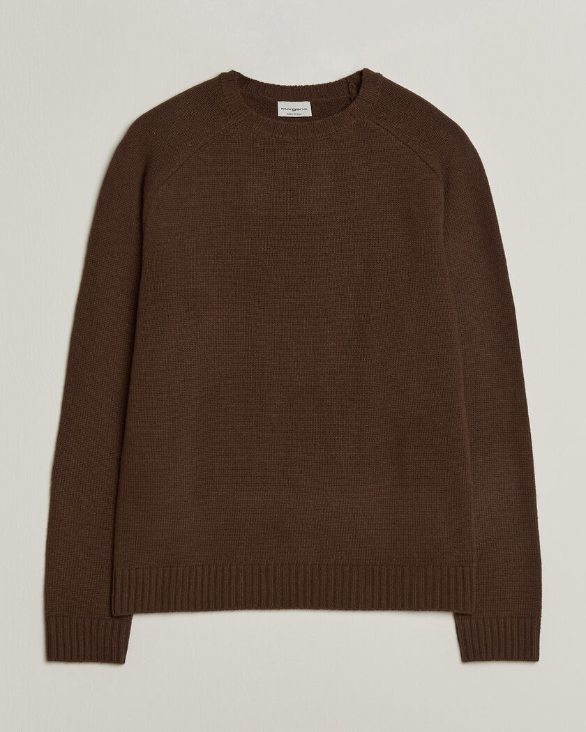 Morgano Heavy Knitted Wool/Cashmere Crewneck Dark Brown – Braun