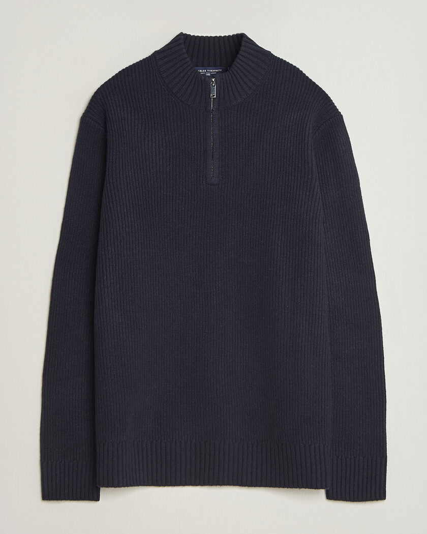 Charles Tyrwhitt Chunky Merino Zip Neck Navy – Blau