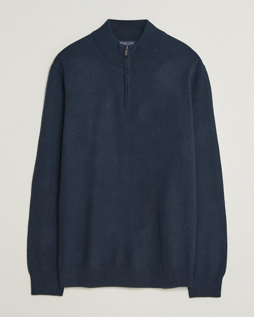 Charles Tyrwhitt Pure Cashmere Zip Neck Jumper Navy – Blau