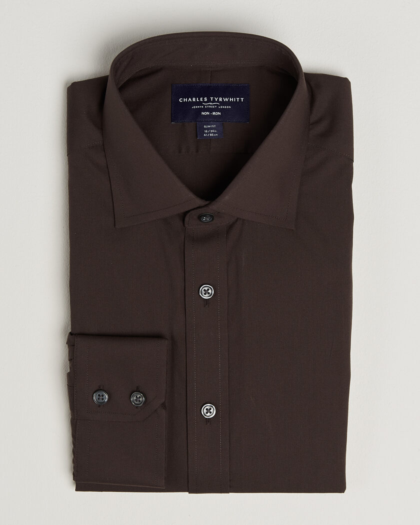 Charles Tyrwhitt Slim Fit Non Iron Poplin Cut Away Shirt Chocolate – Braun