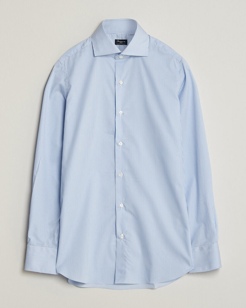  Finamore Napoli Milano Slim Traveller Cotton Shirt Blue Stripe – Blau