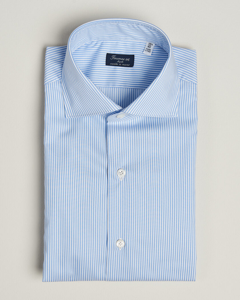 Finamore Napoli Milano Slim Traveller Cotton Shirt Blue Stripe – Blau