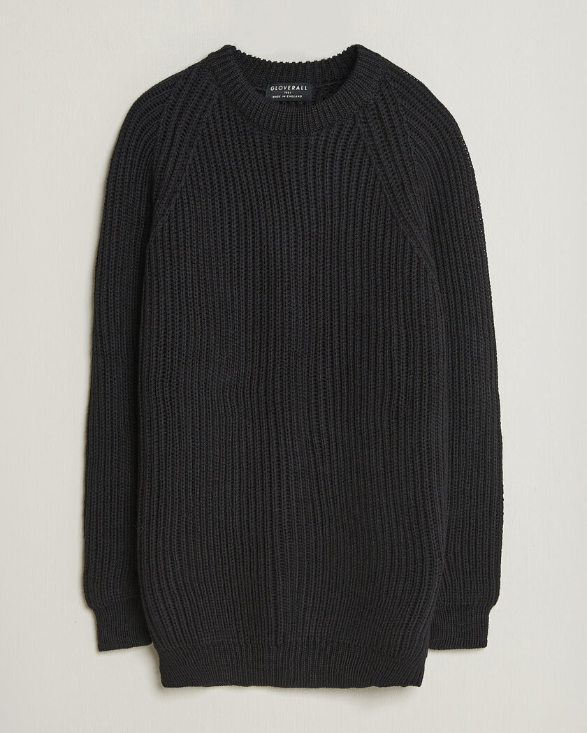 Gloverall Fisherman Rib Chunky Wool Crew Neck Black – Schwarz