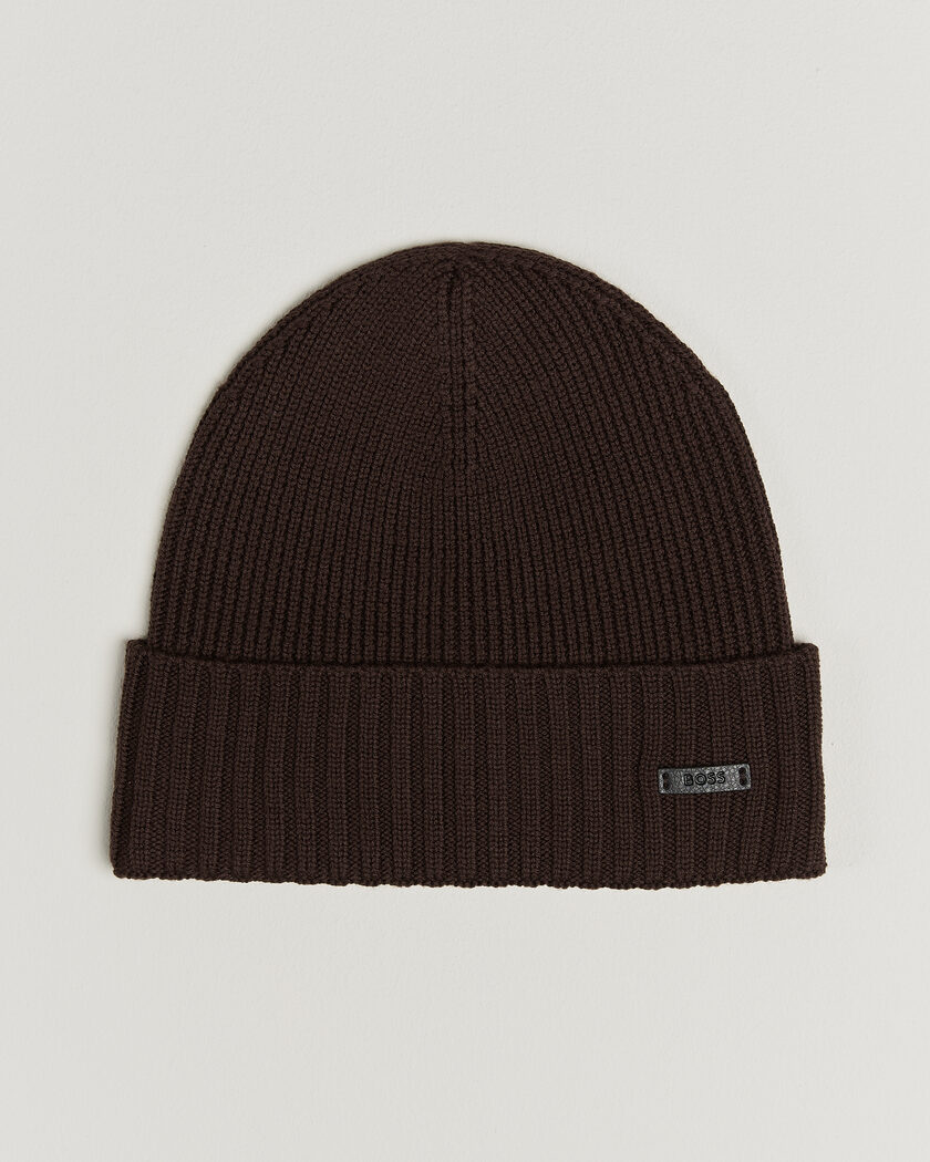BOSS BLACK Fati Wool Beanie Dark Brown – Braun