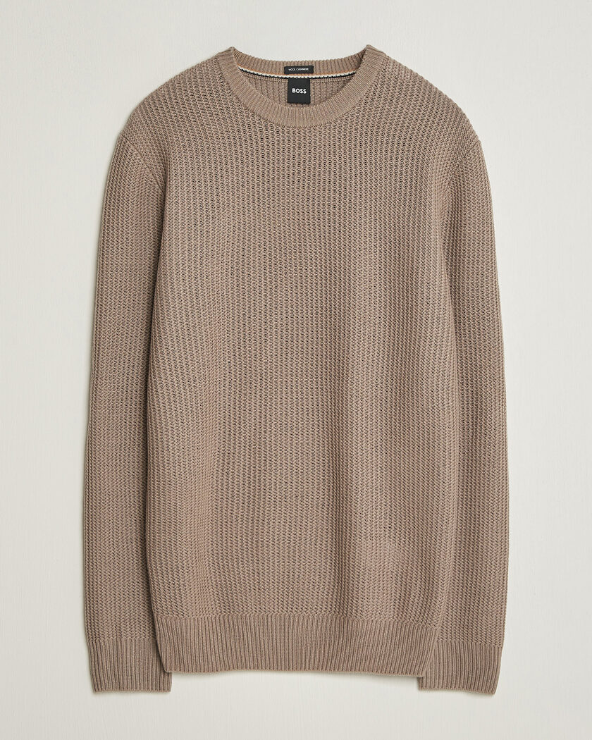 BOSS BLACK Fiocchetto Wool/Cashmere Crew Neck Open Brown – Braun