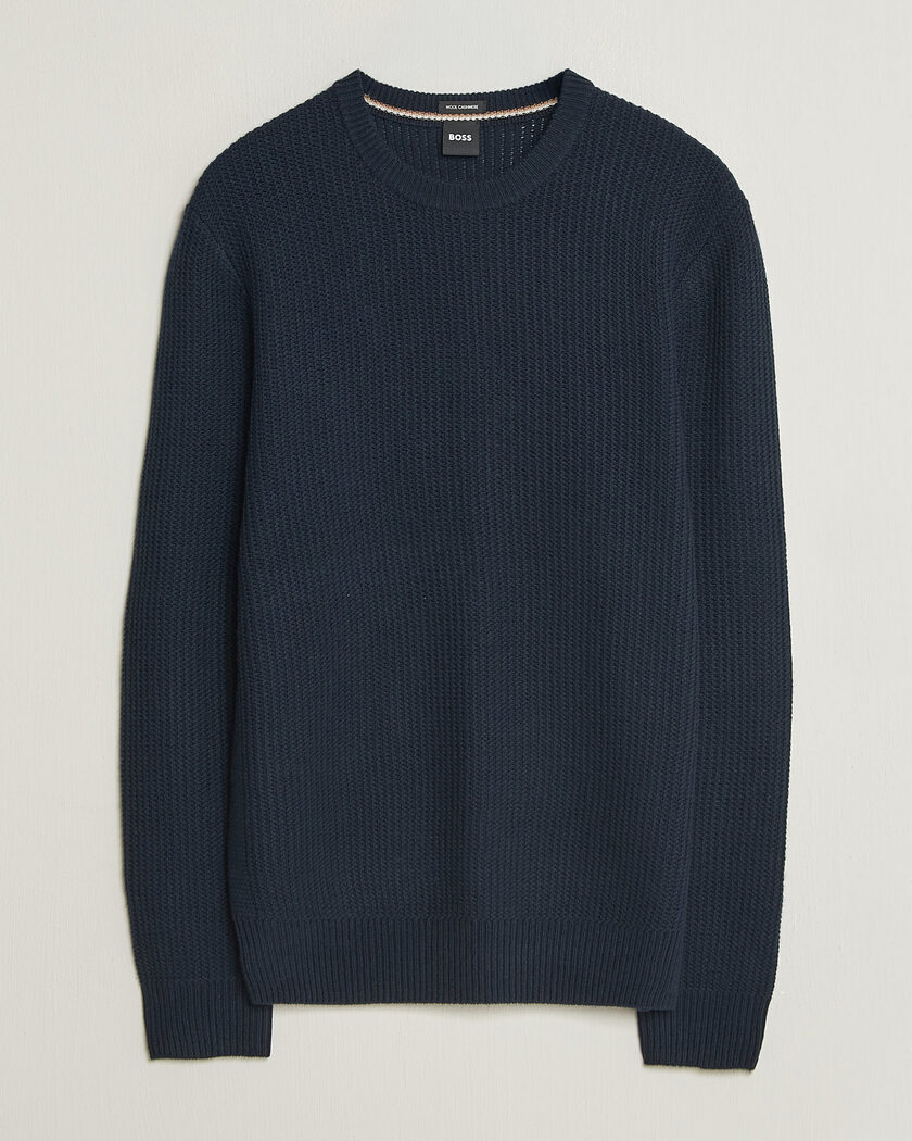 BOSS BLACK Fiocchetto Wool/Cashmere Crew Neck Dark Blue – Blau